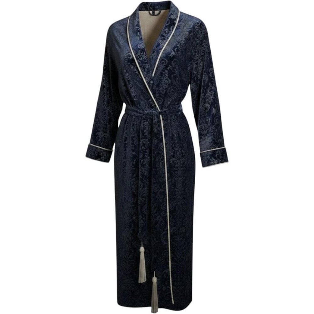 Vintage Diamond Tea Robe Blue Velvet Silk Lined Paisley Old Money Luxury Petite